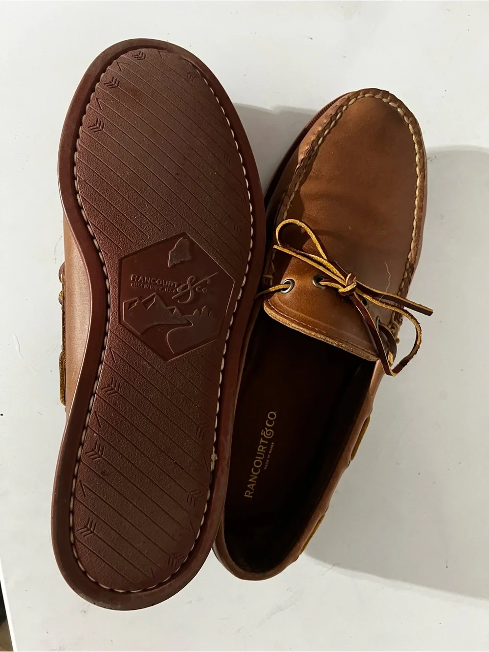 Rancourt Men's Natural Chromexcel Leather Boat Shoes us12 D Made in USA like New